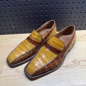 Davanzati Alligator Shoes Mens Size 9 Exotic Leather Luxury Made in Italy 2 Tone